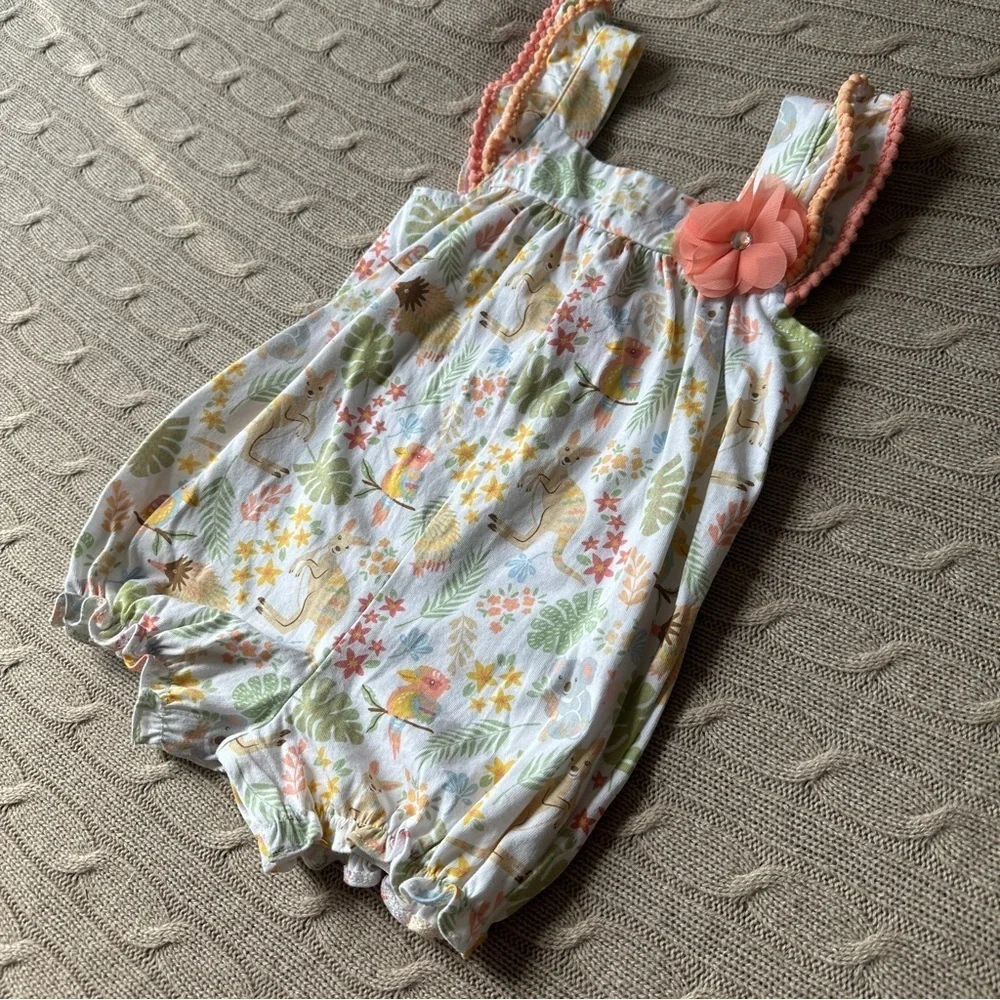 NWOT Goodlad Baby Girl Romper, Tropical Animals, 18 Months